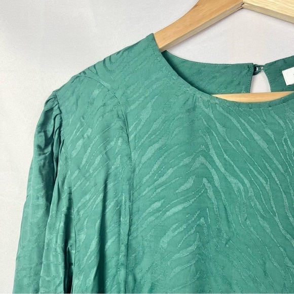 Topshop Emerald Green Jacquard Animal Print Long Sleeve Blouse 8 - Picture 5 of 7